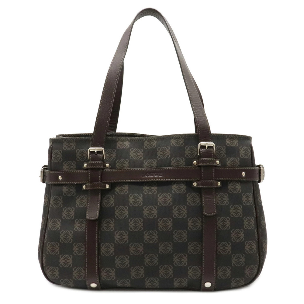 Loewe Anagram Tote Bag Shoulder Leather Black Dark Brown